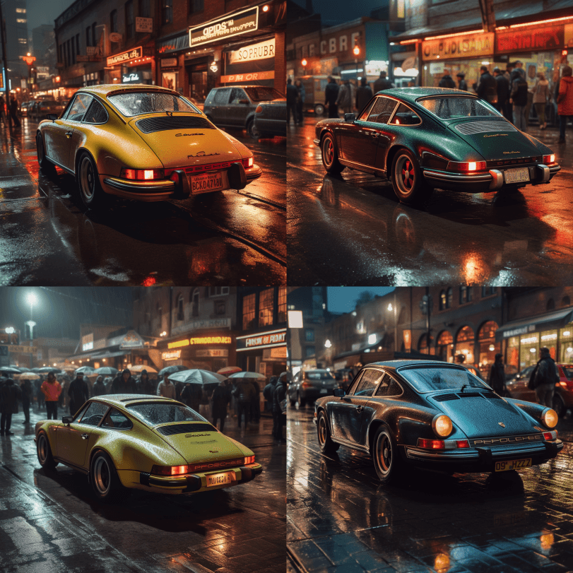 经典保时捷911的获奖照片停在派克广场市 - Midjourney Prompt