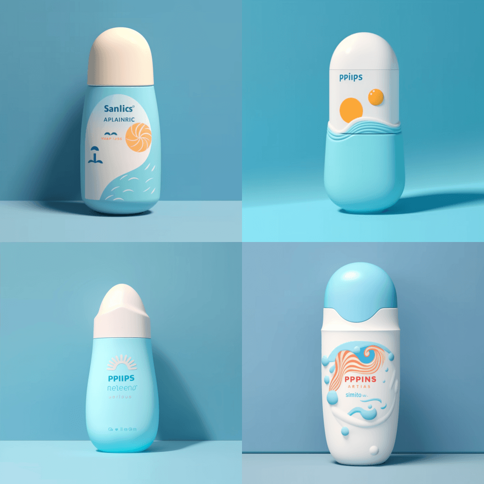 宝宝防晒产品包装，带参考瓶形，白色瓶体， - Midjourney Prompt