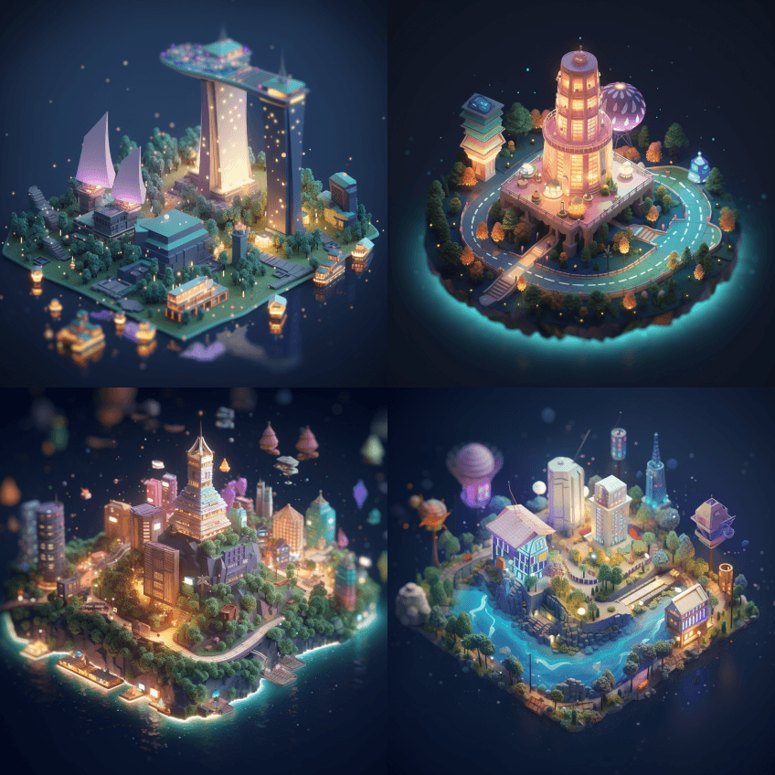 倾斜移动，景深，低多边形，星夜，坚实的简 - Midjourney Prompt