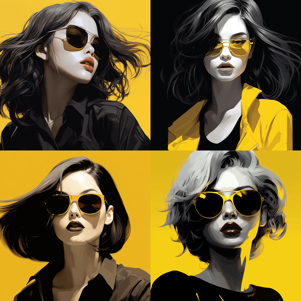 一个戴着黄色太阳镜的女孩的插图，脸上有头 - Midjourney Prompt