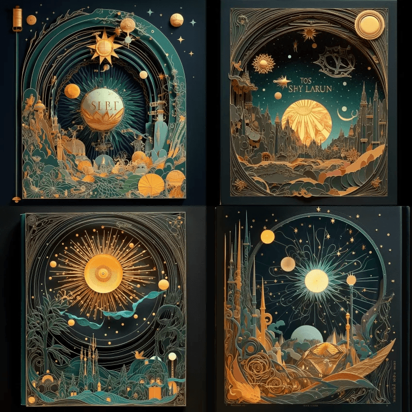 华丽的多维纸插图,纸羽毛,复古观星插图的 - Midjourney Prompt