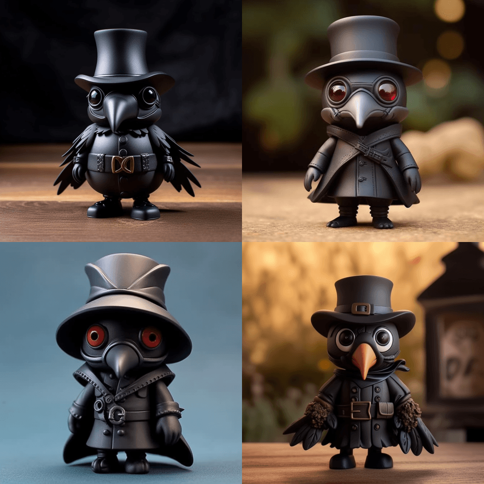 可爱的黑乌鸦，戴着瘟疫医生面具，Chib - Midjourney Prompt