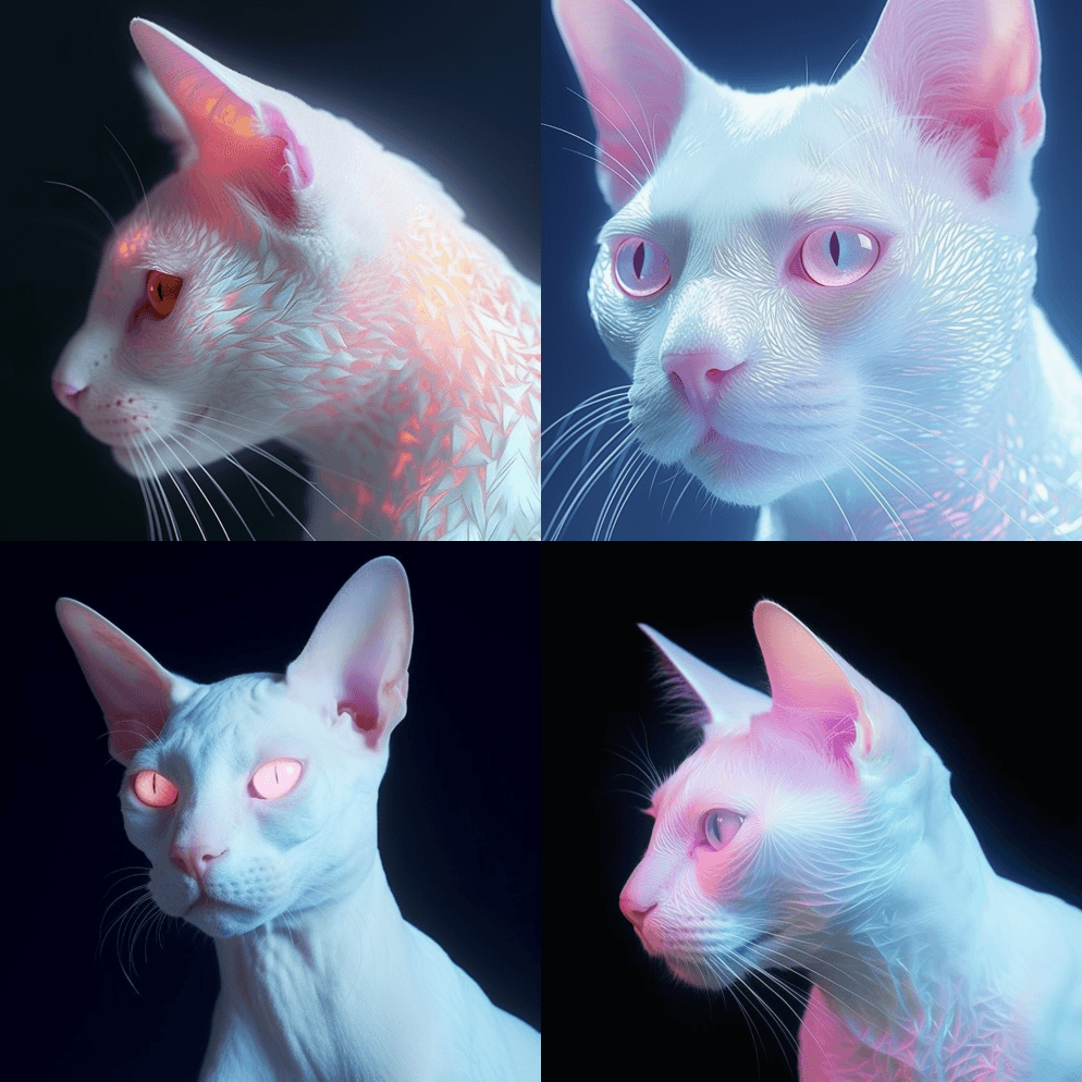 一张超逼真的4K白化猫照片，看起来她脸上 - Midjourney Prompt