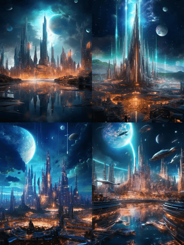 未来航天城，三体世界，霓虹灯，科幻小说， - Midjourney Prompt