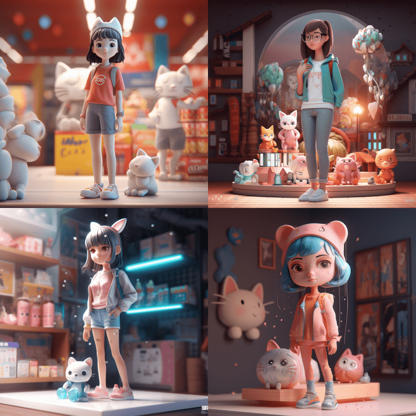 一个非常可爱的女孩的全身3D艺术作品 - Midjourney Prompt