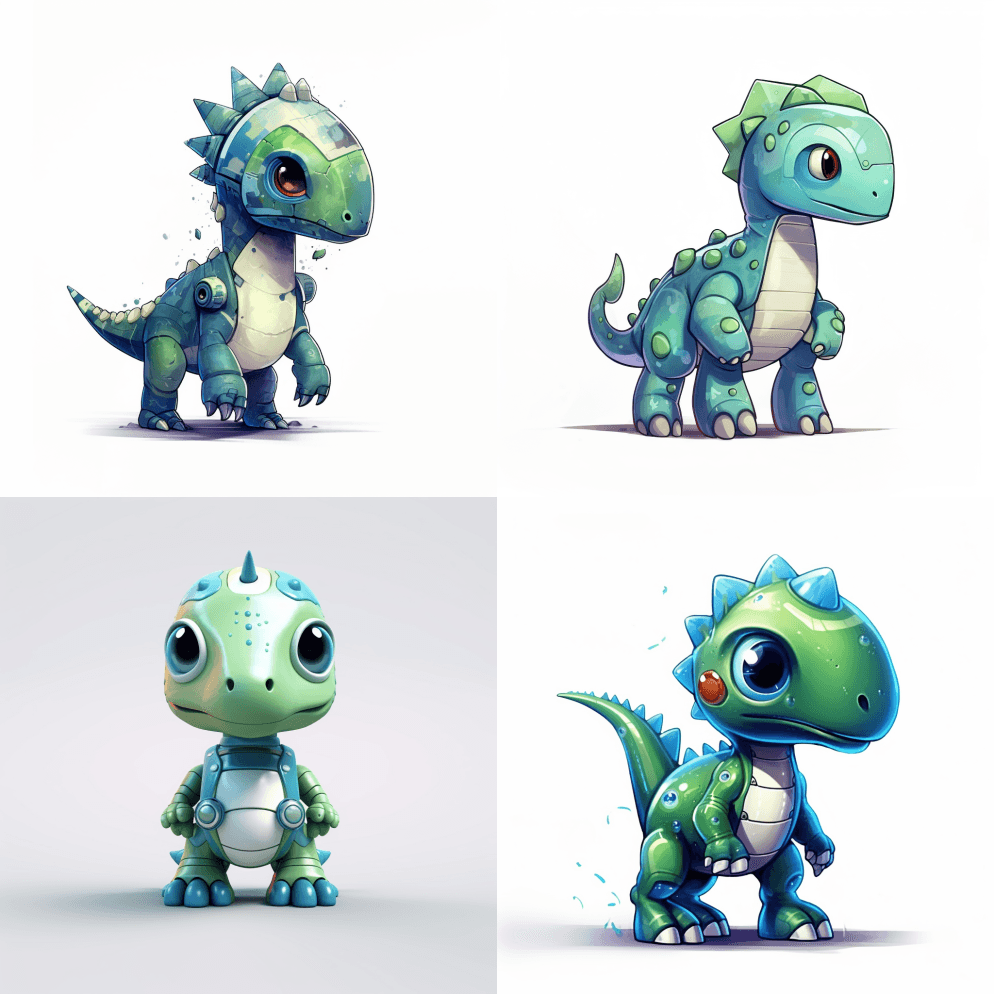 可爱的高达[迷惑龙-长颈]恐龙，站立4条 - Midjourney Prompt