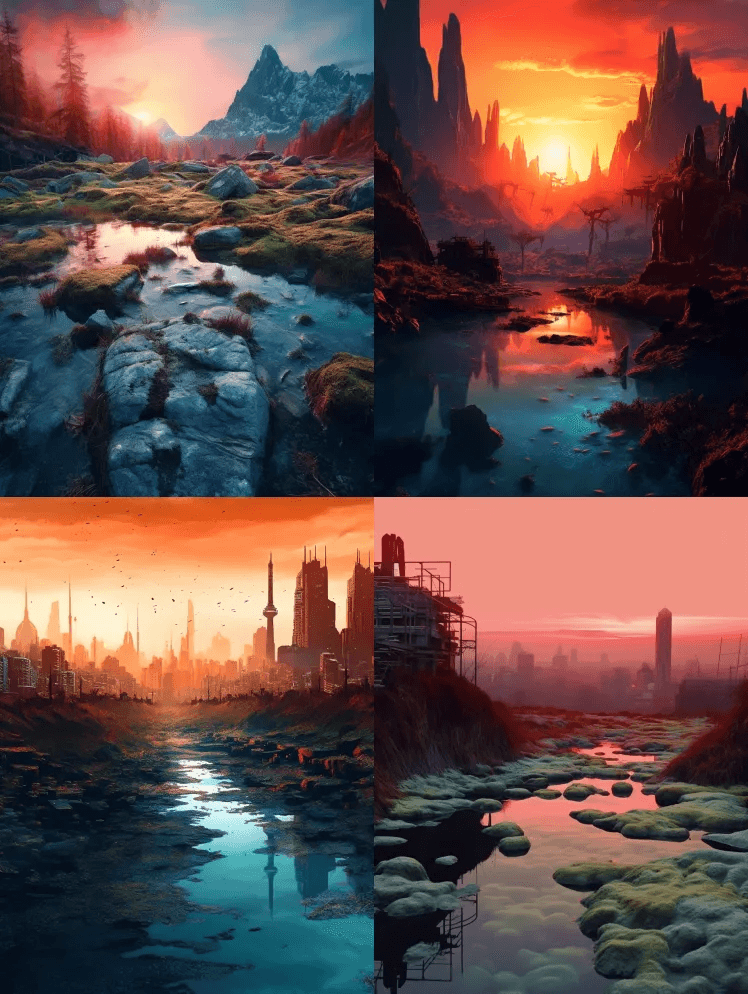 华丽的夕阳蓝色苔藓色铁锈色渐变，哥特式未 - Midjourney Prompt