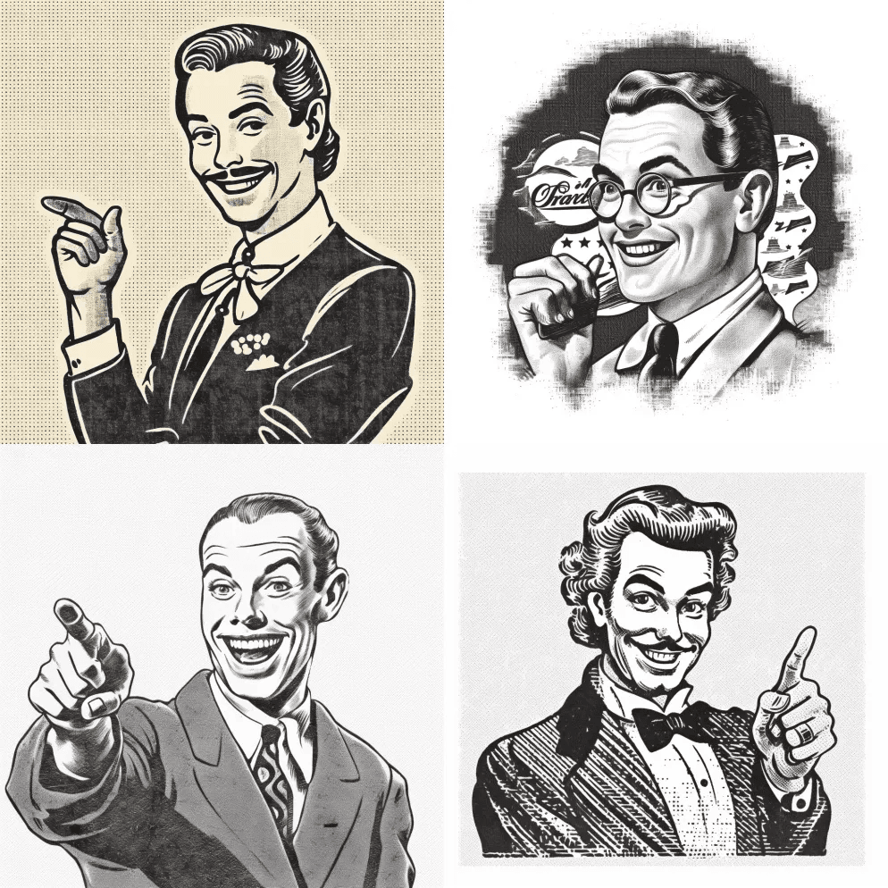 来自20世纪50年代的黑白矢量剪贴画，指 - Midjourney Prompt