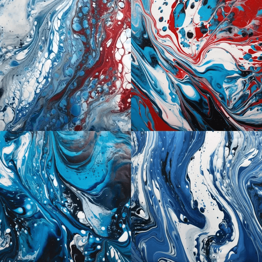 蓝色抽象图案，喷绘图案，流畅的有机形态， - Midjourney Prompt