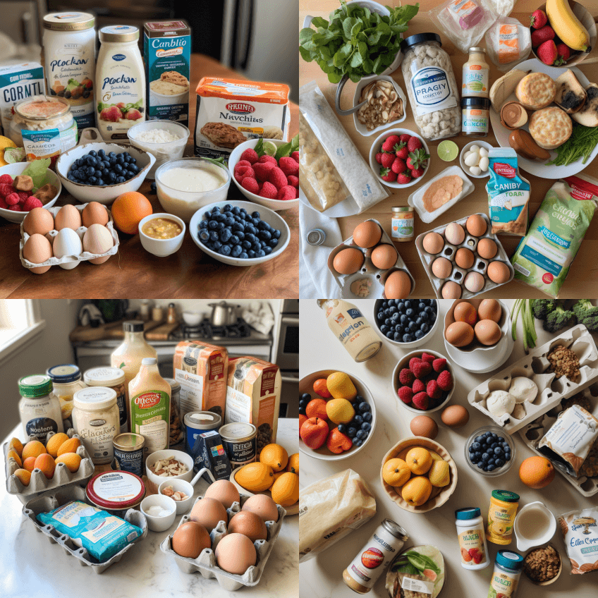 杂货店布局，包括乔巴尼酸奶、有机谷鸡蛋等 - Midjourney Prompt