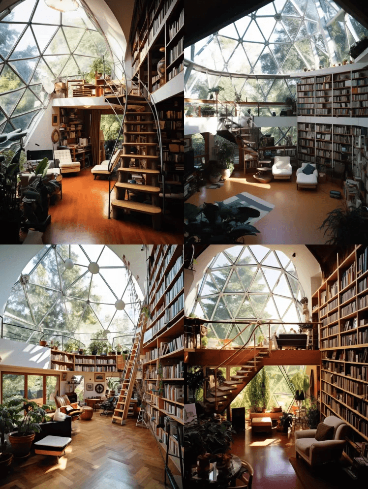 测地线穹顶的内部拍摄，巴克明斯特·富勒， - Midjourney Prompt