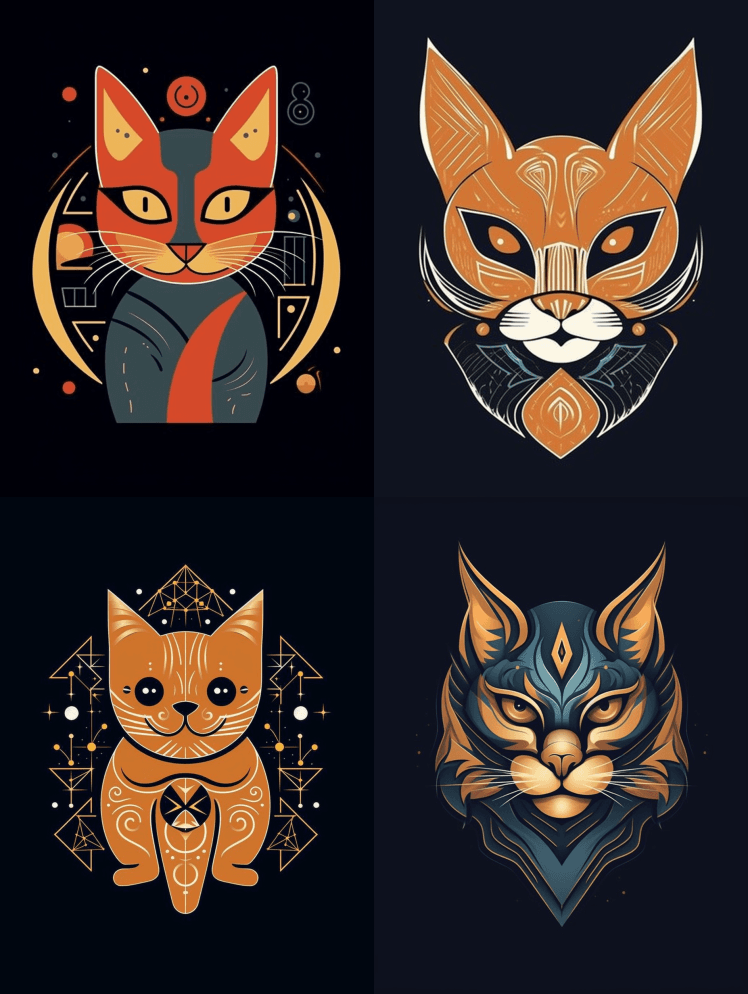 会徽，粘贴画风格，简单向量，线条艺术猫， - Midjourney Prompt