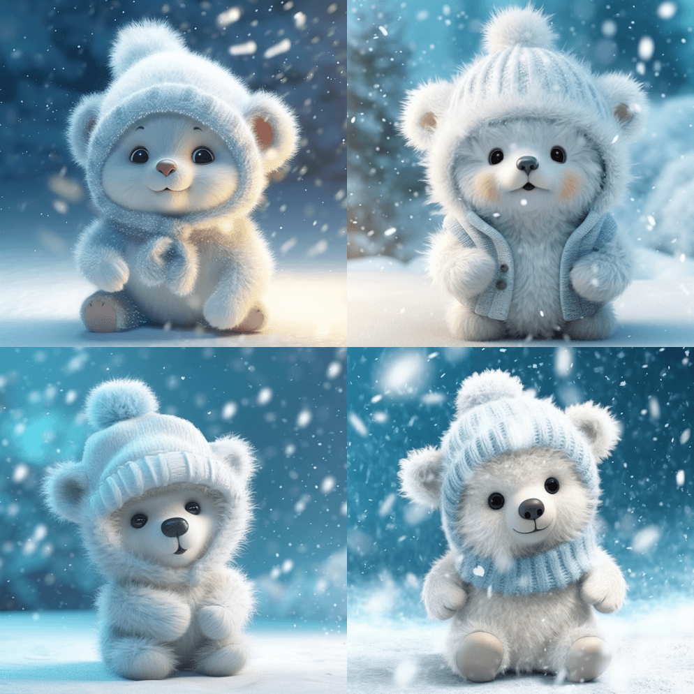 下雪的冬天，超可爱的Pixar风格的白色 - Midjourney Prompt