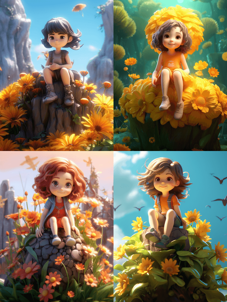 春天到了，一个超级可爱的小女孩IP坐在一 - Midjourney Prompt