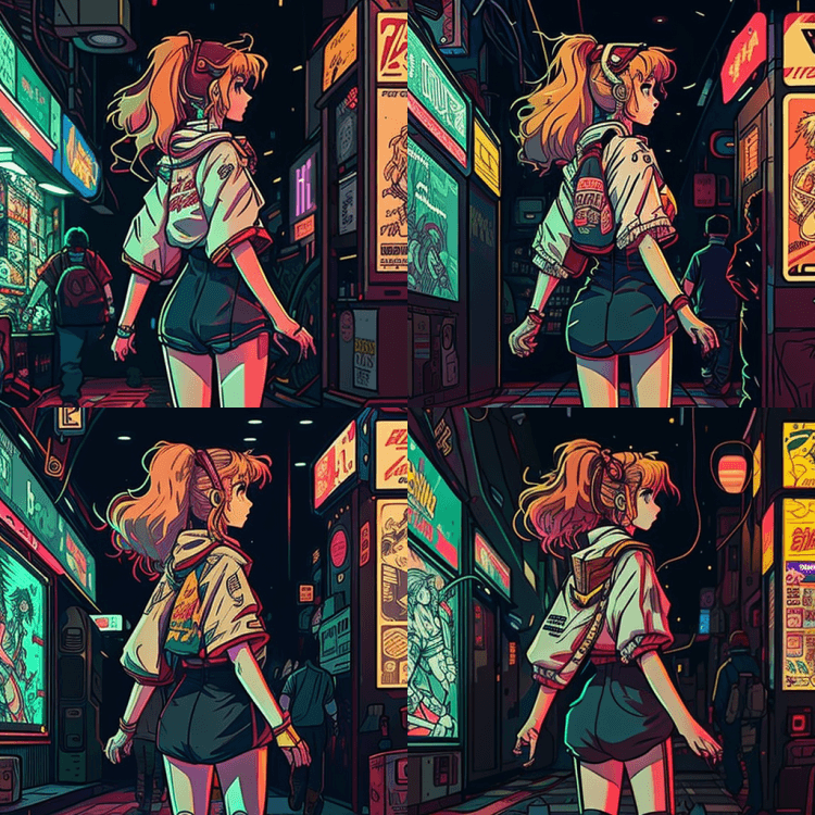 一位穿着街头服饰的女孩在街上行走 - Midjourney Prompt