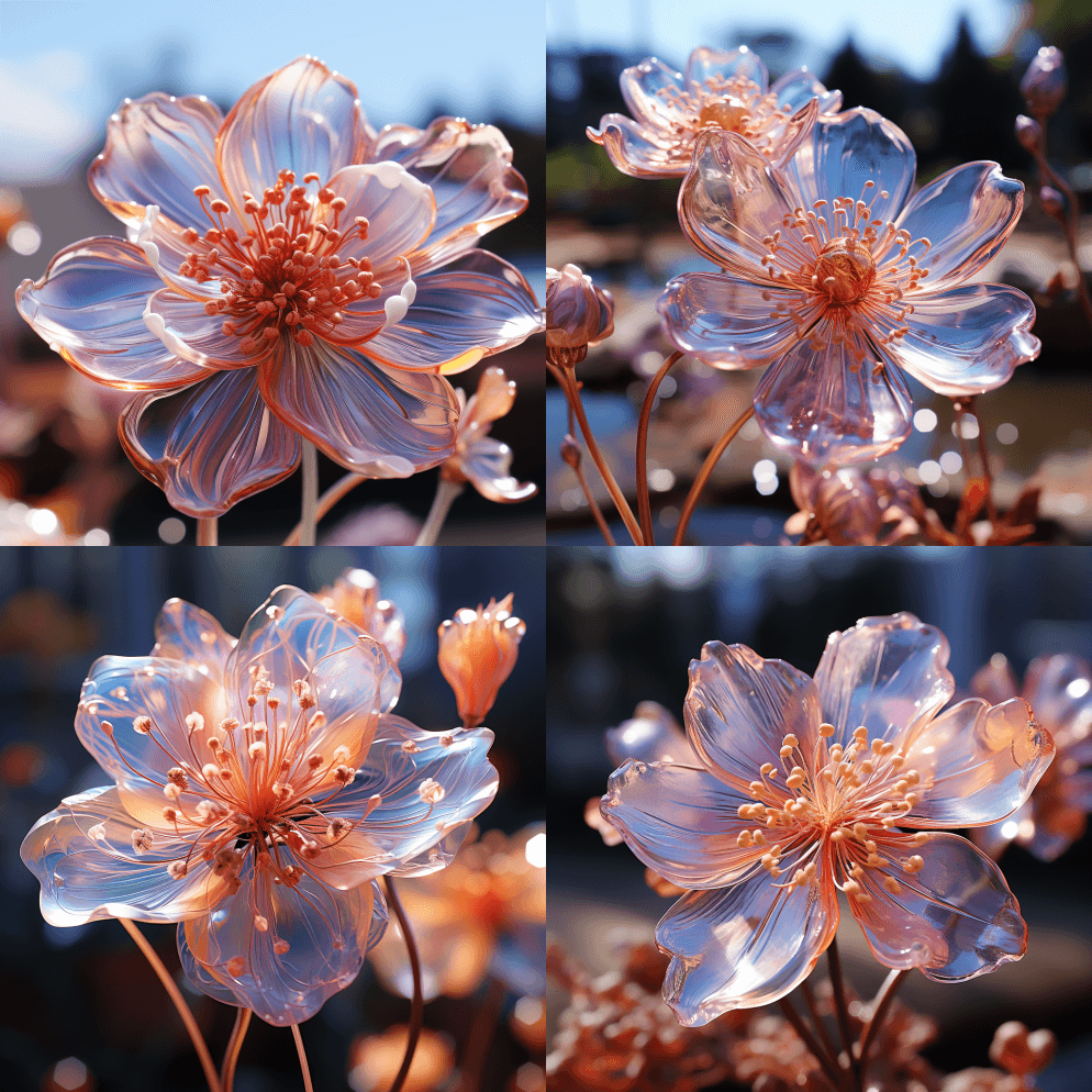 夏日晴天，未来派花朵，风铃花，渐变半透明 - Midjourney Prompt