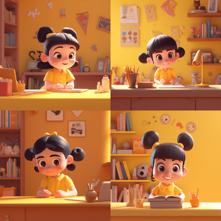 超级可爱的小女孩，非常开心，鲜艳的黄色背 - Midjourney Prompt