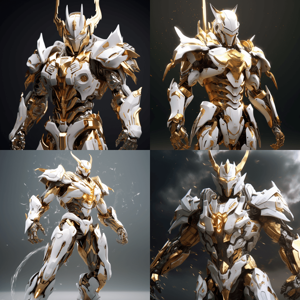 闪电雷霆白色和金色武士机甲蝙蝠侠骑士，闪 - Midjourney Prompt