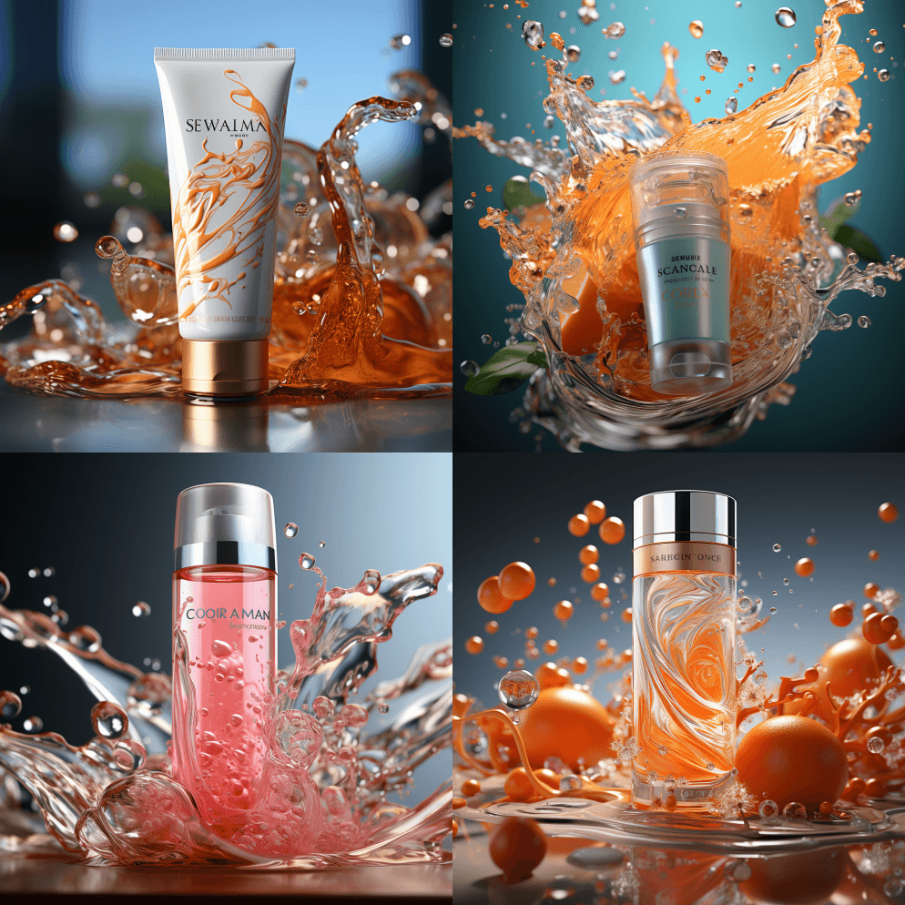 产品摄影、洗面奶、背景泡沫、自然光、未来 - Midjourney Prompt
