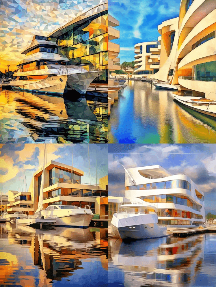 现代康定斯基构图#8形式塑造了河边的现代 - Midjourney Prompt