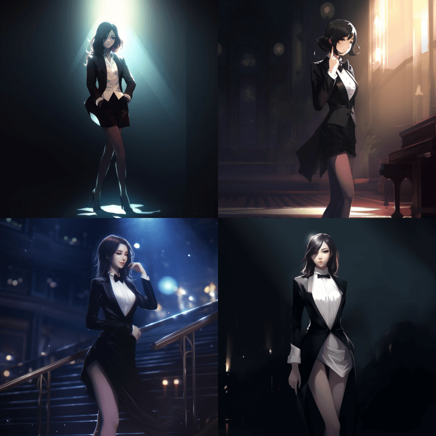 美女，动漫风格，电影灯光，全身，摆姿势， - Midjourney Prompt