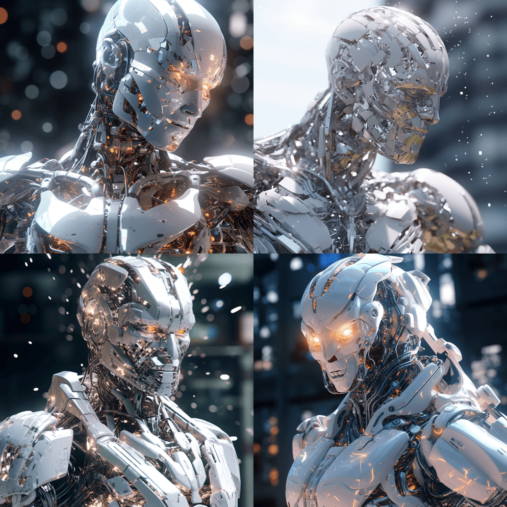 机器人由抽象的3D晶体制成，白色，透明， - Midjourney Prompt