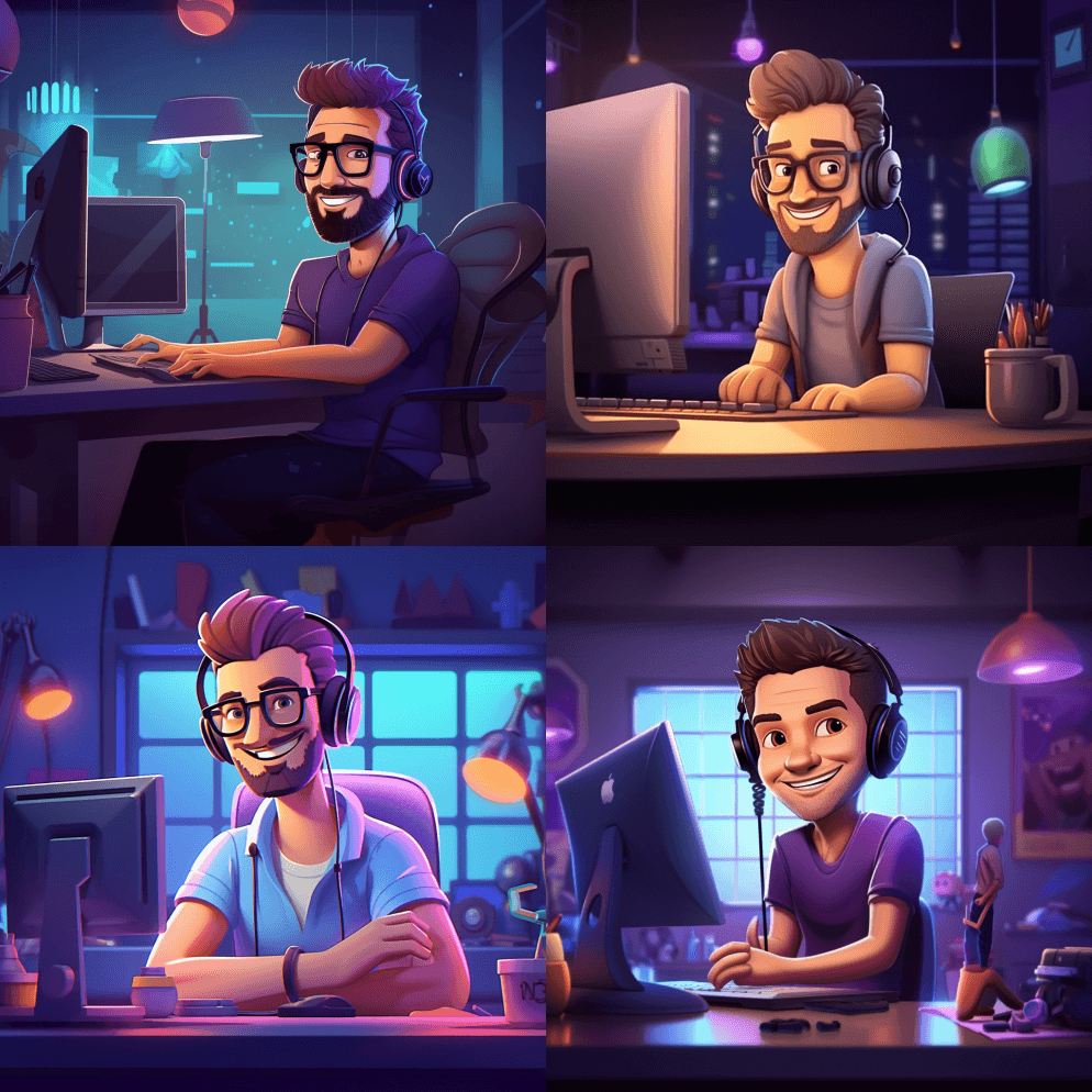 现实可爱的卡通人。他是一家科技频道的主持 - Midjourney Prompt