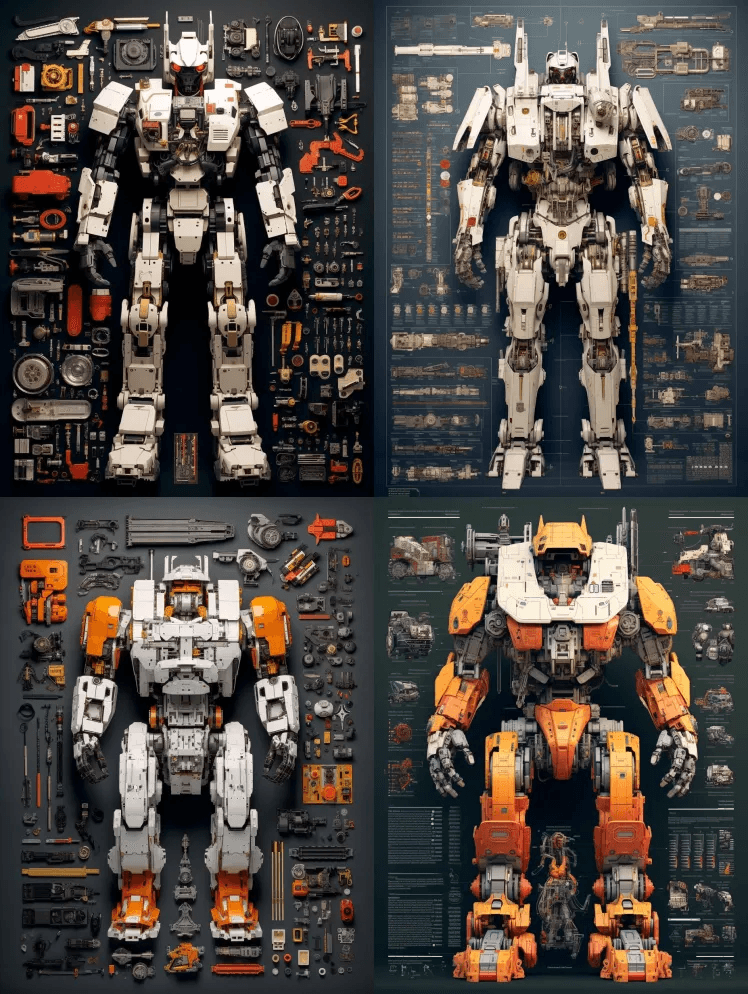 未来巨大的机械，打滚，打滚布局，解构，非 - Midjourney Prompt