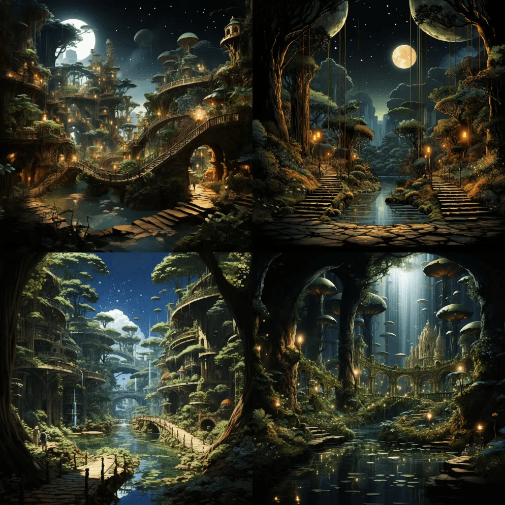 《巴比伦空中花园》、《暮光之城》、《萤火 - Midjourney Prompt