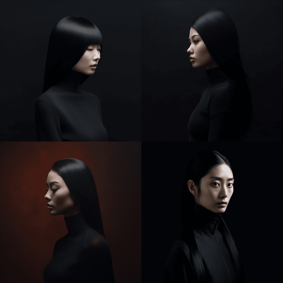 特写：半侧面在黑暗中拍摄，光线很少，戏剧 - Midjourney Prompt