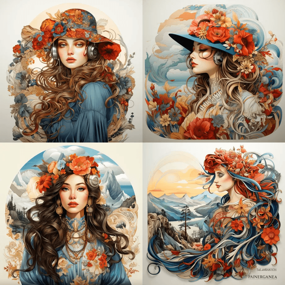 白色背景上的风景。+探索时尚和艺术的交集 - Midjourney Prompt