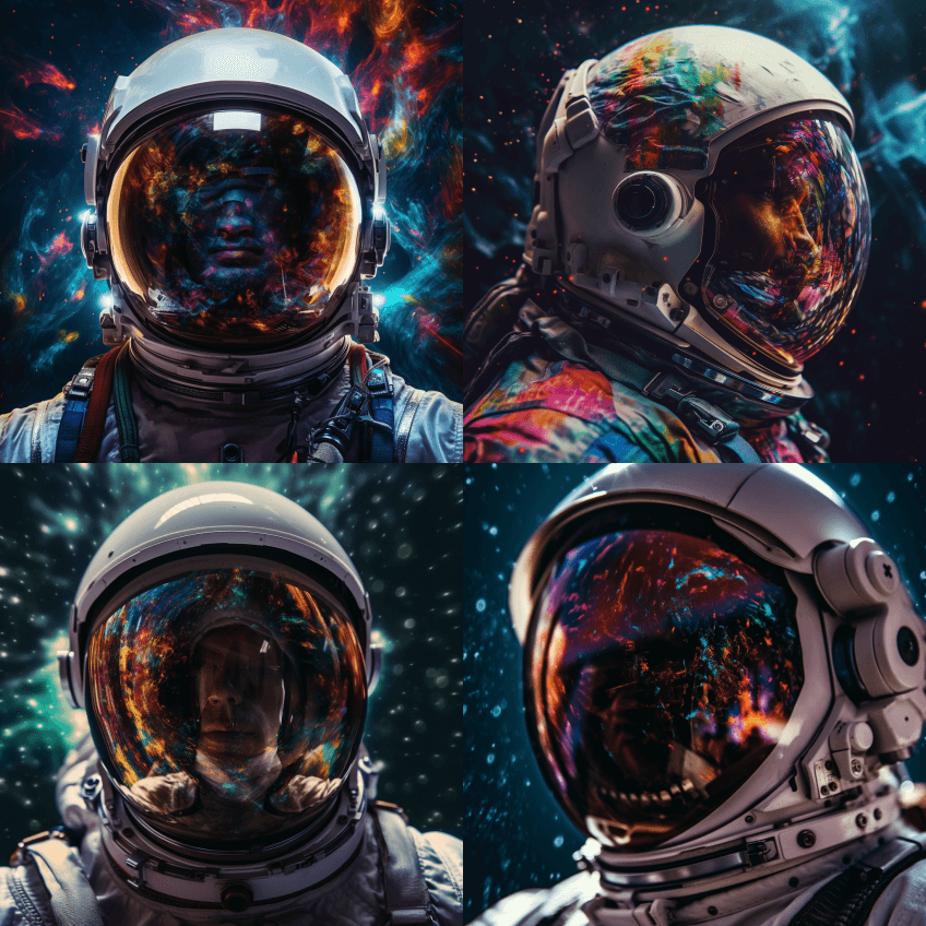 这是一个宇航员的特写镜头，我们在宇航员的 - Midjourney Prompt
