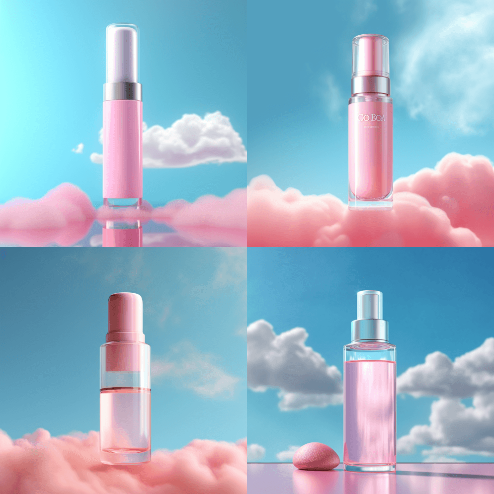 照片真实感，光滑的3D渲染与一个小玻璃瓶 - Midjourney Prompt