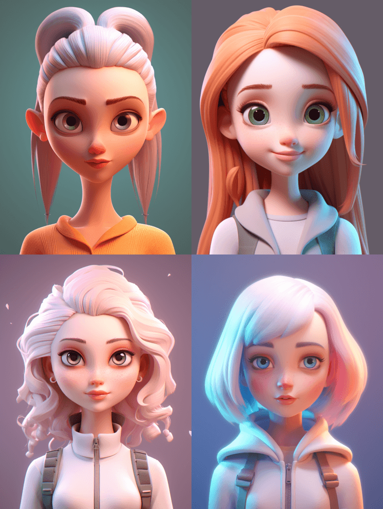 3D渲染卡通头像，女性，对称，个人资料图 - Midjourney Prompt
