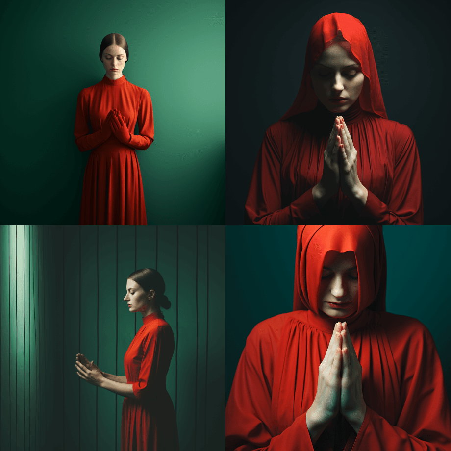 奥夫雷德紧握的拳头，她的指甲扎进了她的手 - Midjourney Prompt