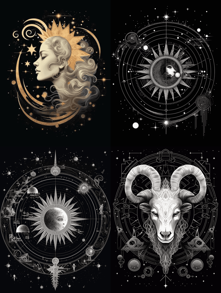 天体空间、太阳天文、月亮、白羊座、概念艺 - Midjourney Prompt