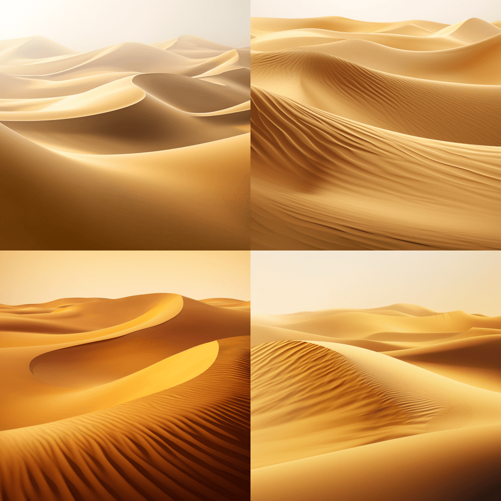 超逼真摄影，抽象的催眠幻觉沙漠沙丘上金色 - Midjourney Prompt