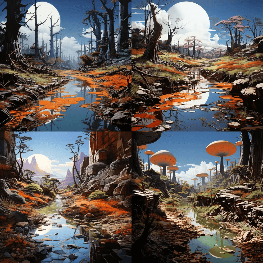 超现实景观，罗杰·迪恩，海因里希·克利， - Midjourney Prompt