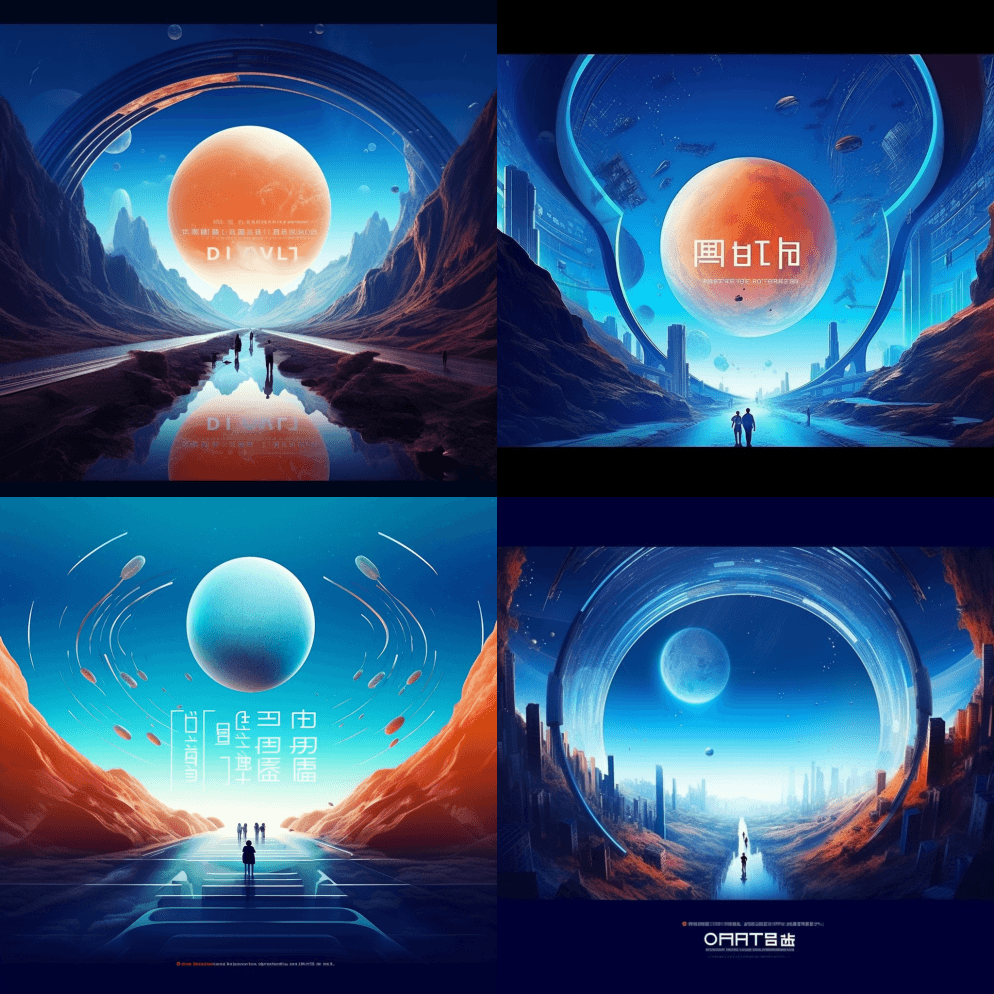 查看未来主义海报设计、中间的行星、曲线、 - Midjourney Prompt