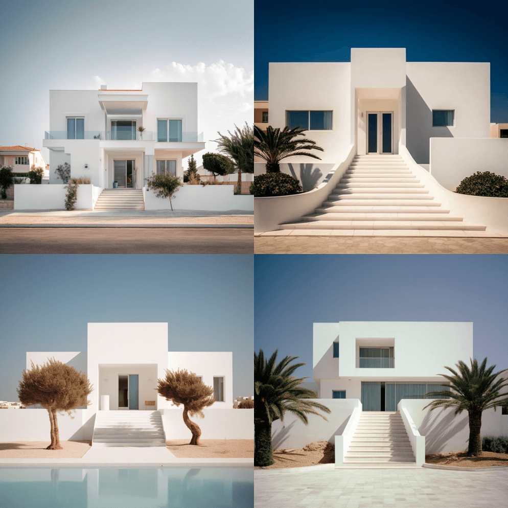 一座设计优雅的现代白宫，采用理光GR I - Midjourney Prompt