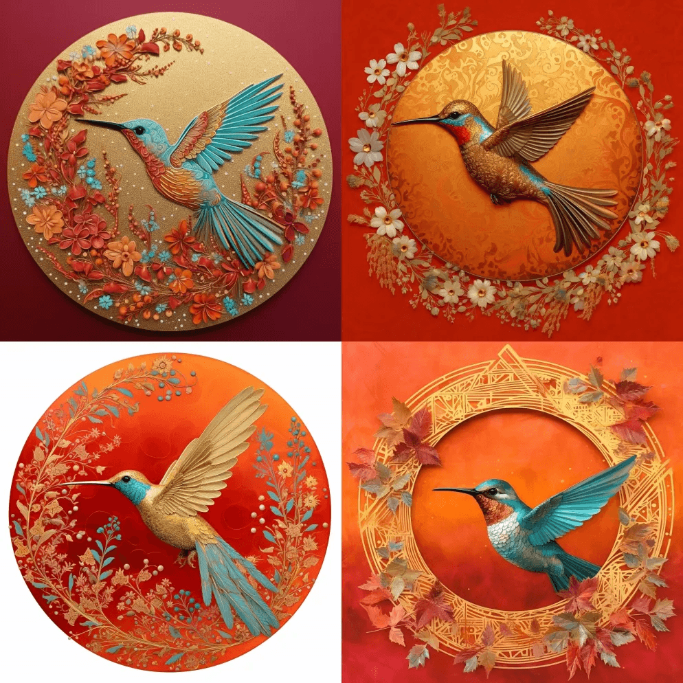 蜂鸟，由数千朵微小的错综复杂的花朵组成， - Midjourney Prompt