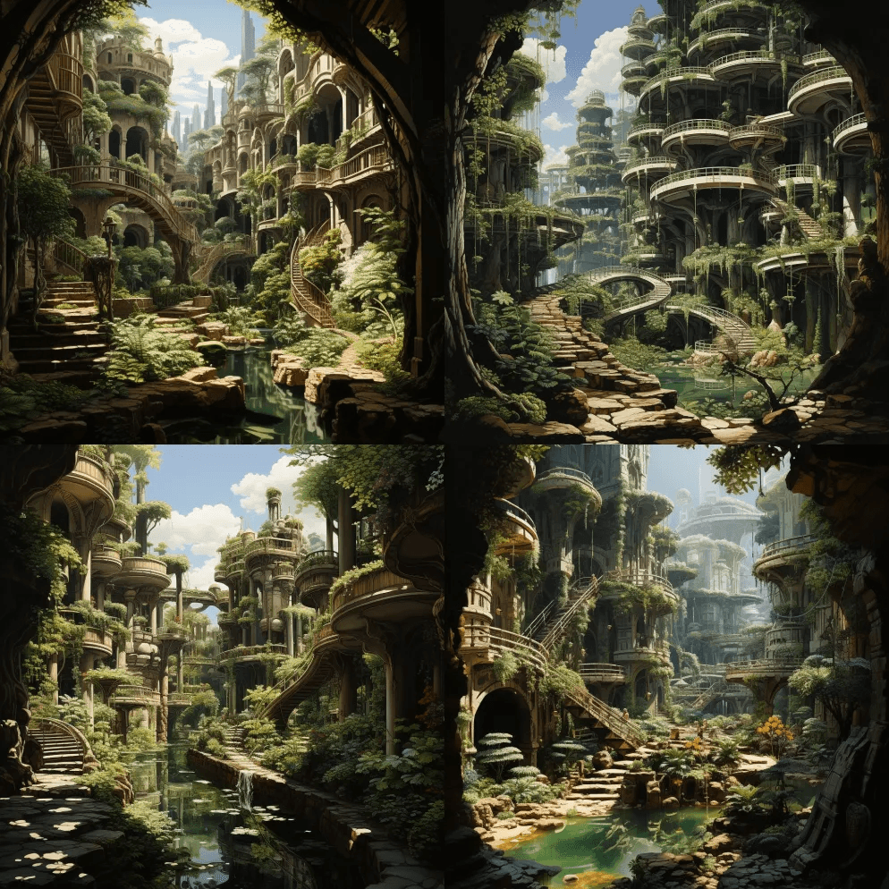巴比伦空中花园，上升系列的分层花园，各种 - Midjourney Prompt