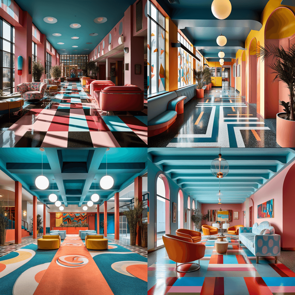 获奖专业建筑摄影：孟菲斯设计复兴，几何图 - Midjourney Prompt