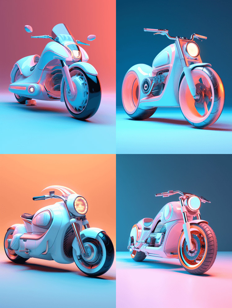 摩托车的3D渲染图像，柔和和圆形，优质哑 - Midjourney Prompt
