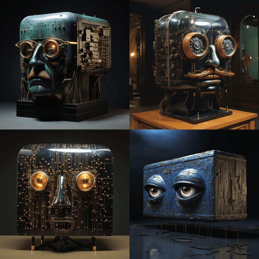 雷内·马格里特和萨尔瓦多·达利的反光盒头 - Midjourney Prompt