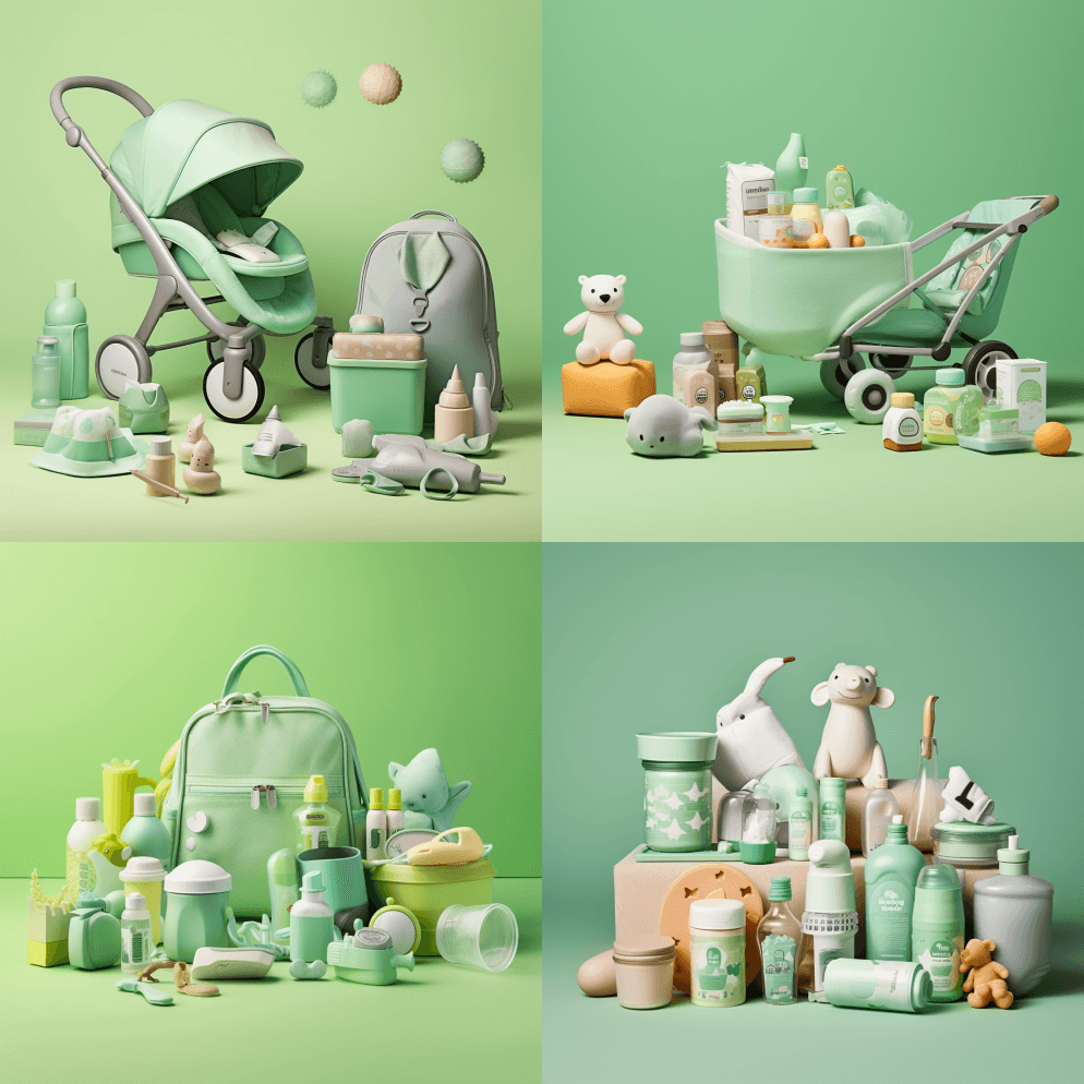商业摄影，母婴用品，婴儿奶瓶，奶粉，化妆 - Midjourney Prompt