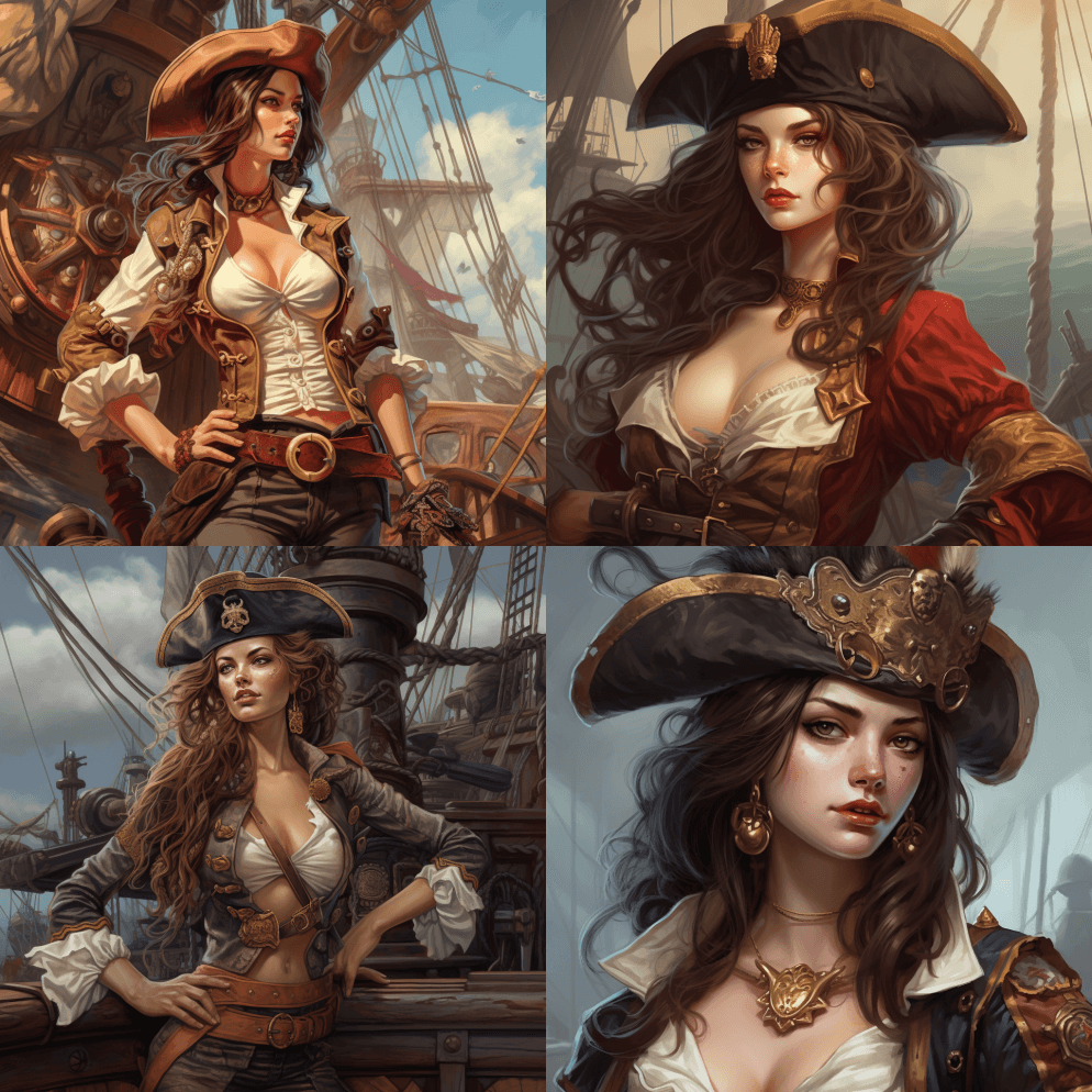 海盗女孩艺术，风格非常详细的人物，受动漫 - Midjourney Prompt
