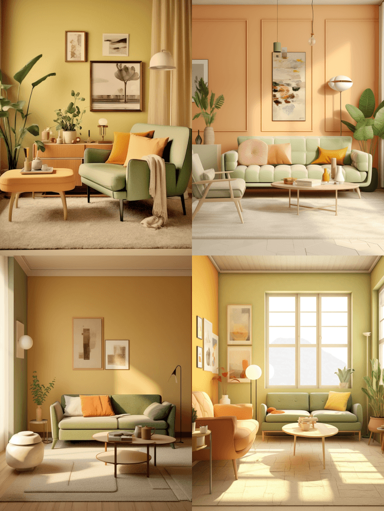 极简主义现代客厅由萨拉赫设计，在浪漫和怀 - Midjourney Prompt