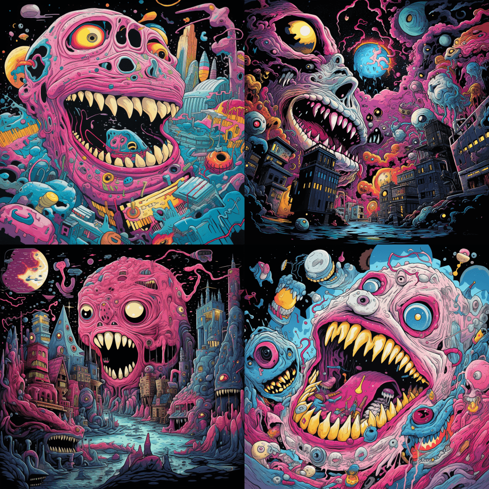 个人创作的平面概念艺术，以加里·潘特的风 - Midjourney Prompt