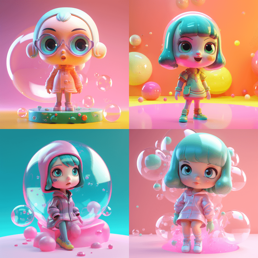 超萌女孩IP,泡泡商场风格,网络,荧光灯 - Midjourney Prompt
